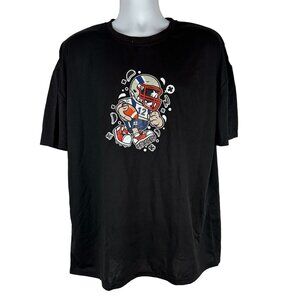 Patriots Football Cartoon Graphic Black T-Shirt Large 100% Polyester